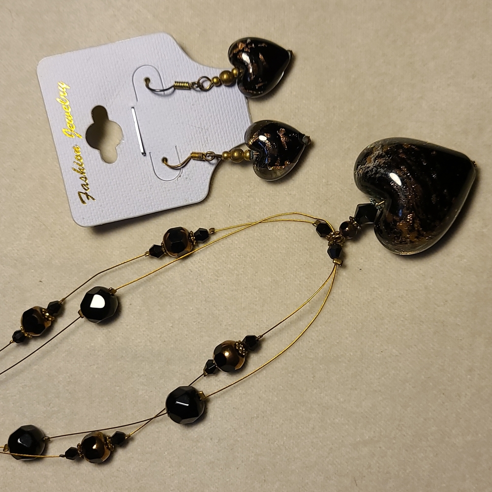 Necklace and earrings.